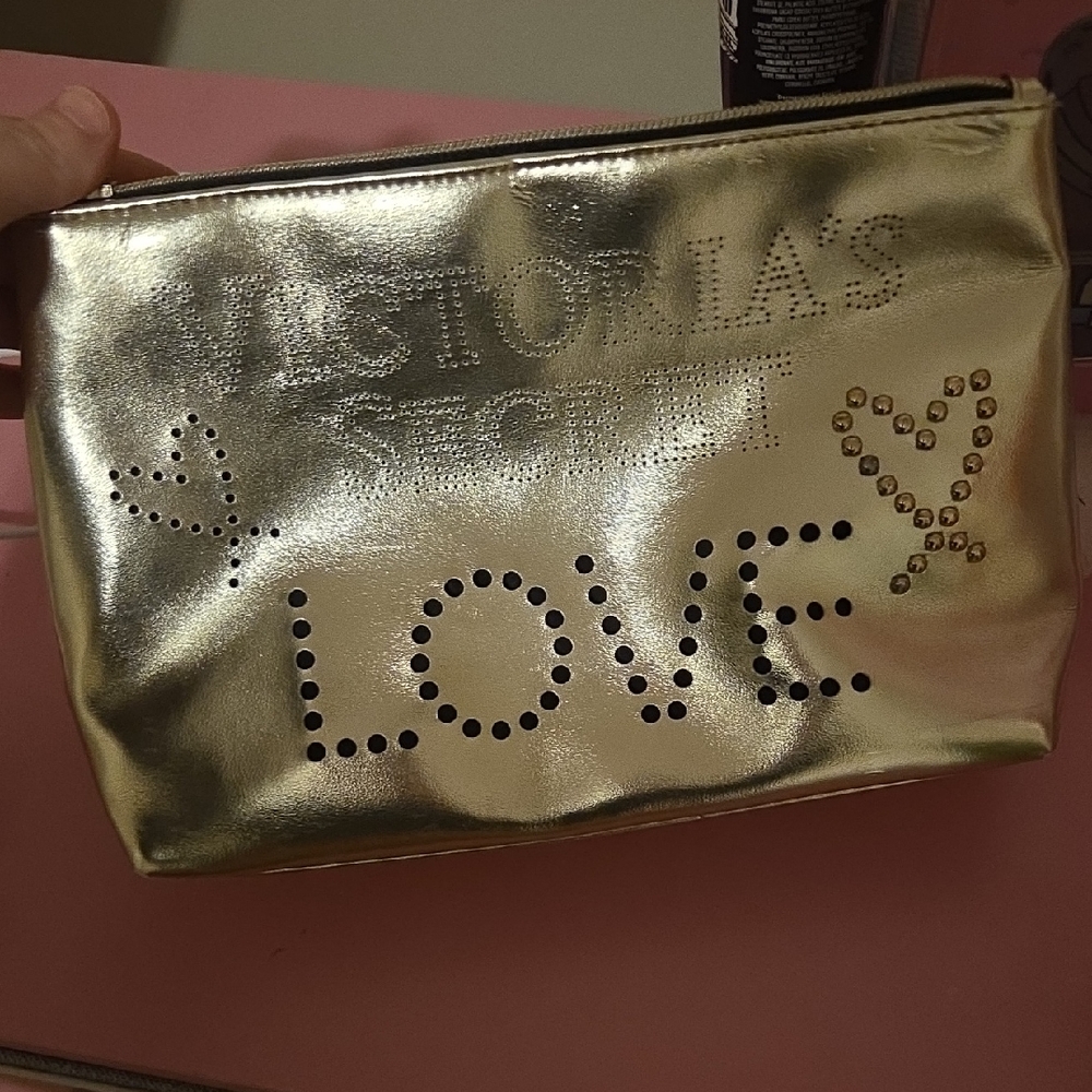 Victoria's Secret Metallic Gold LOVE Cosmetic Pouch
